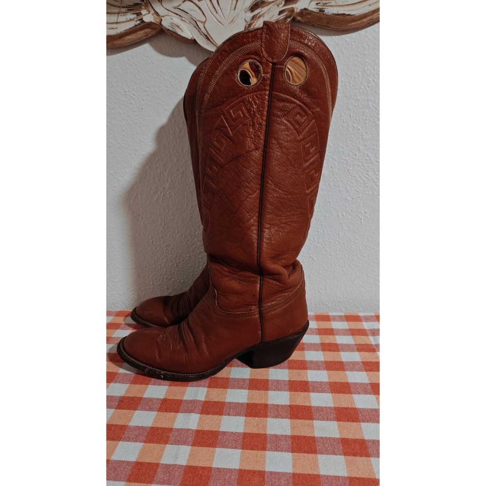 Vintage 1970s Hondo Orange Leather Western Boots Tall Sz 9